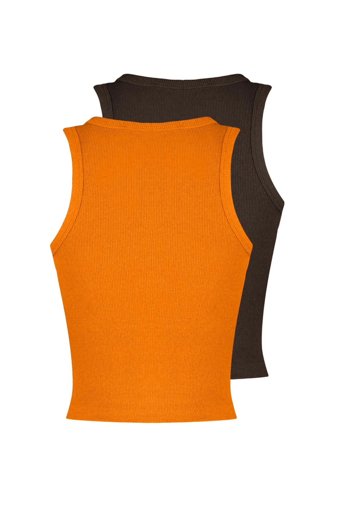 Trendyol Collection  Braun-orangefarbenes 2er-Pack tailliertes/tailliertes Crop-Tanktop aus Cord-Stretch-Strick TWOSS21AL0058