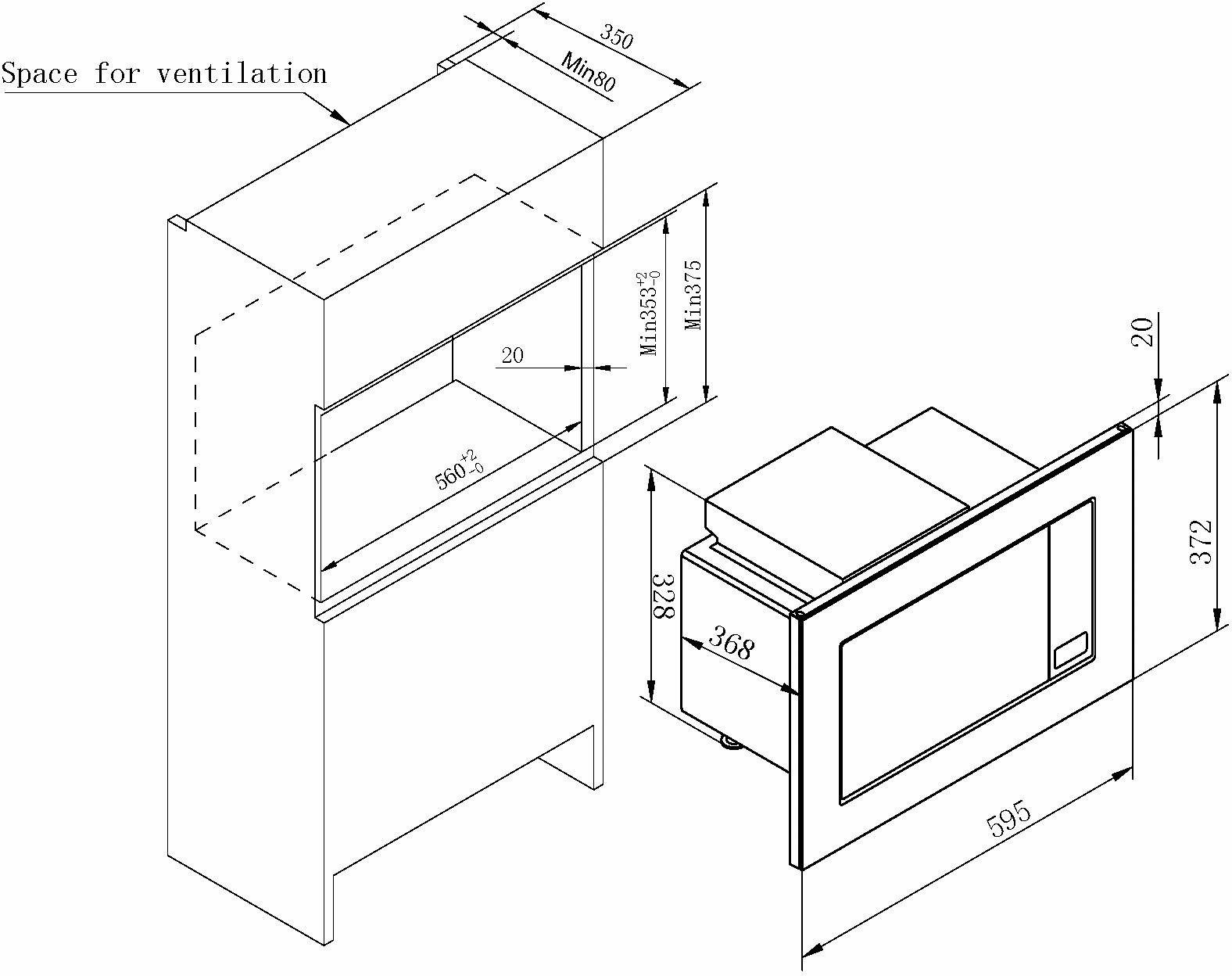 Amica Einbau-Mikrowelle EMW 13184 E, Grill, Mikrowelle, 20 l, digitaler Timer