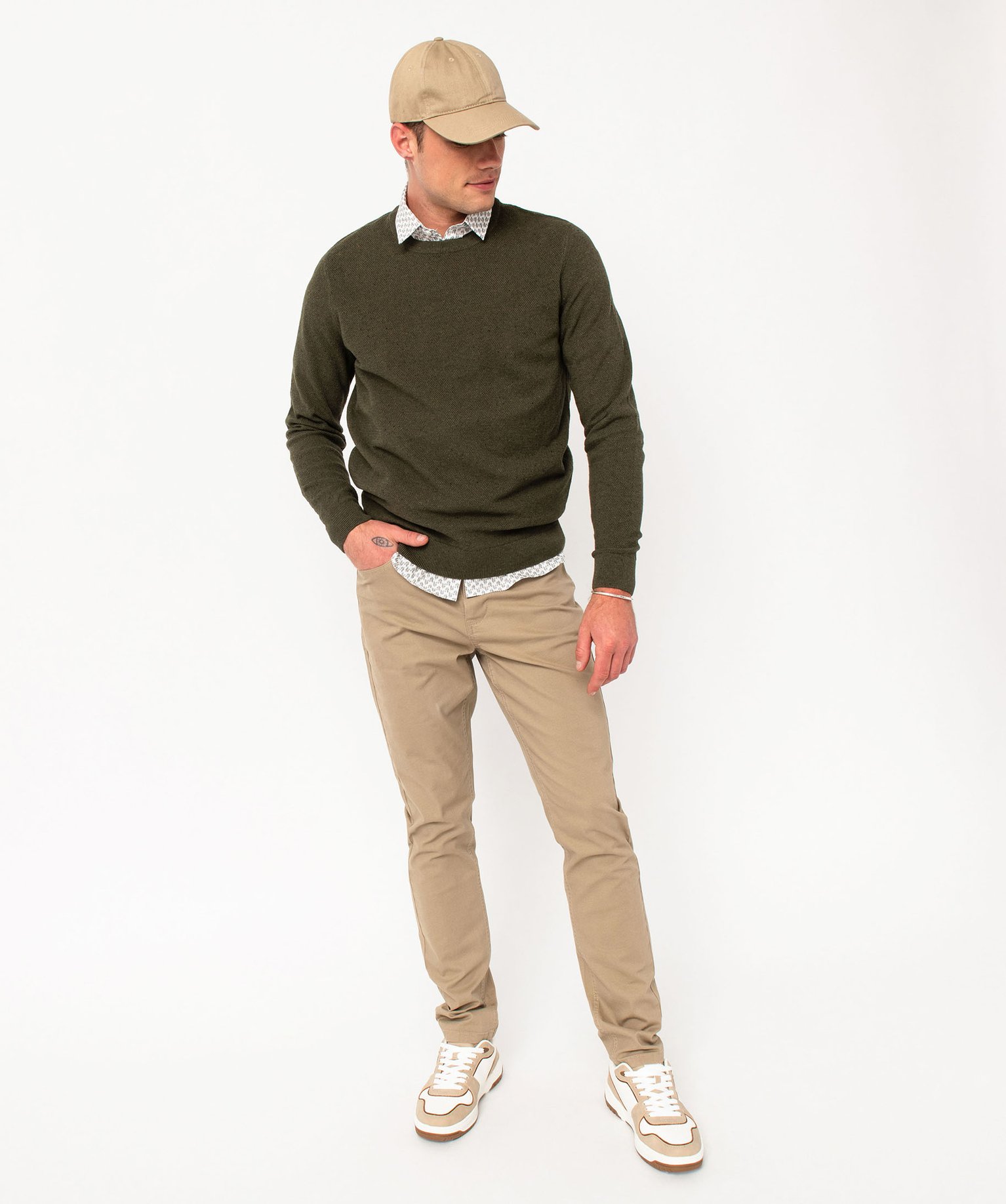 Pull en maille fine mouchetée homme kaki | GEMO