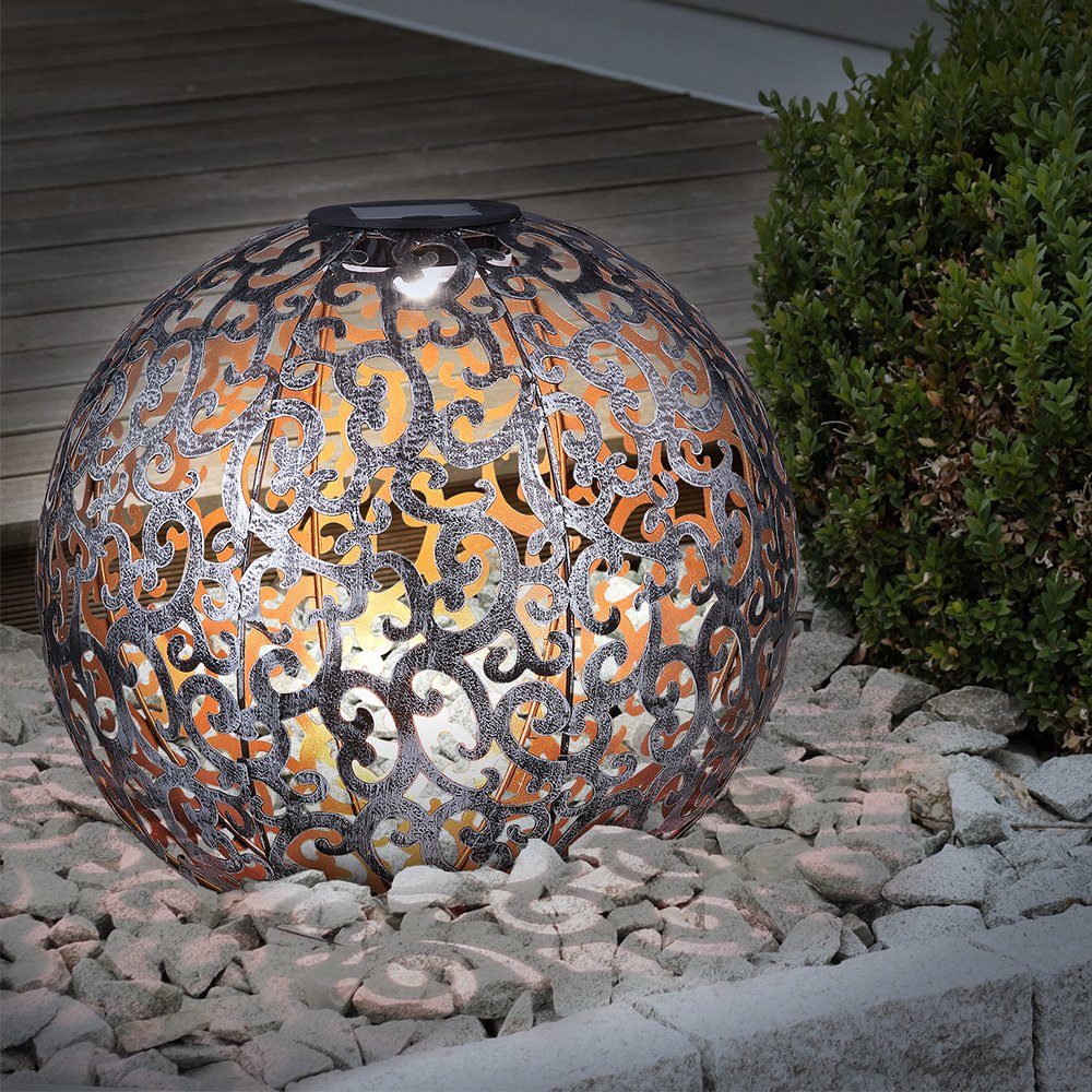etc-shop Gartenleuchte, LED-Leuchtmittel fest verbaut, Warmweiß, Solarleuchte orientalisch Kugel Solar Kugellampe Erdspieß