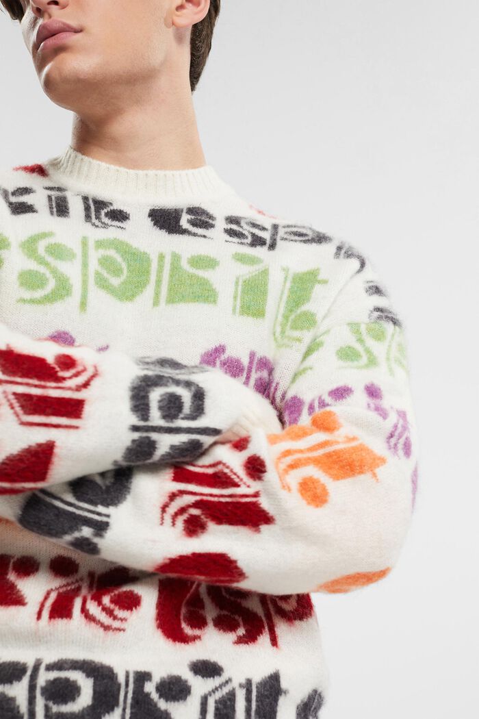 Pullover aus Wollmix mit farbenfroher Logo-Intarsie