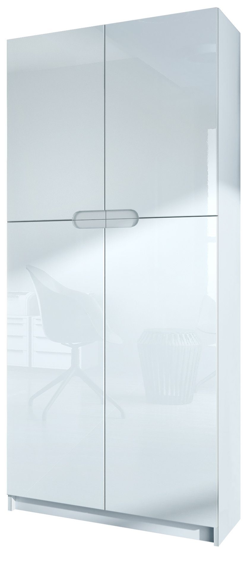 Vladon Aktenschrank Logan (Aktenschrank, mit 5 Fächern und 4 Türen) Weiß matt/Weiß Hochglanz (82 x 185 x 37 cm)