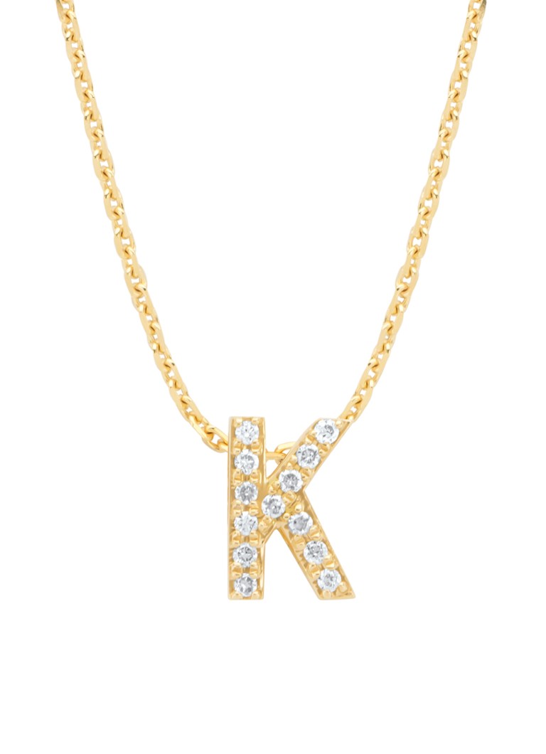 Pandantiv cu vârf de diamant K din aur galben, diamant de 0.05ct, literă alfabetului