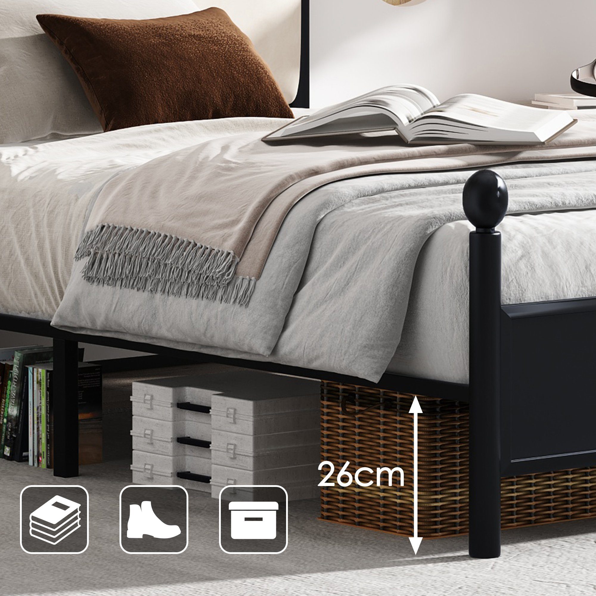 HAUSS SPLOE Metallbett Modern Metallbett Bettgestelle Einzelbett Gästebett Bettrahmen, Hochwertiges Material