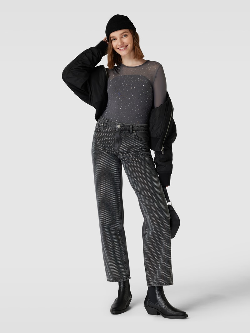 Longsleeve mit Strasssteinbesatz Modell 'ELSA' in graphit