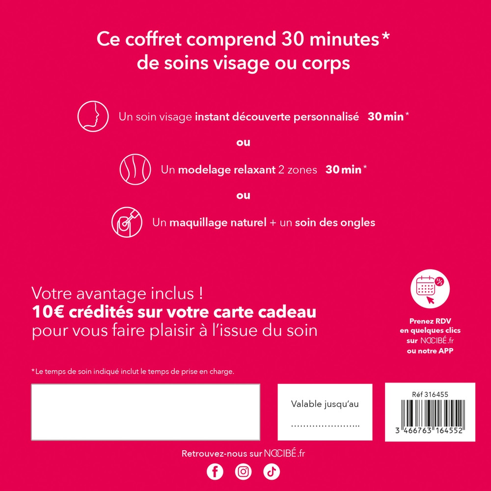 Nocibé Coffret Institut Souffle de Beauté Soin visage ou corps 30 minutes