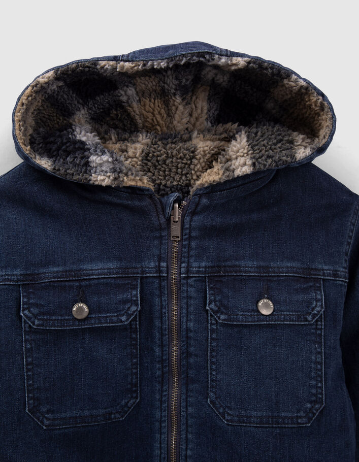 Blouson réversible jean bleu et Sherpa carreaux garçon