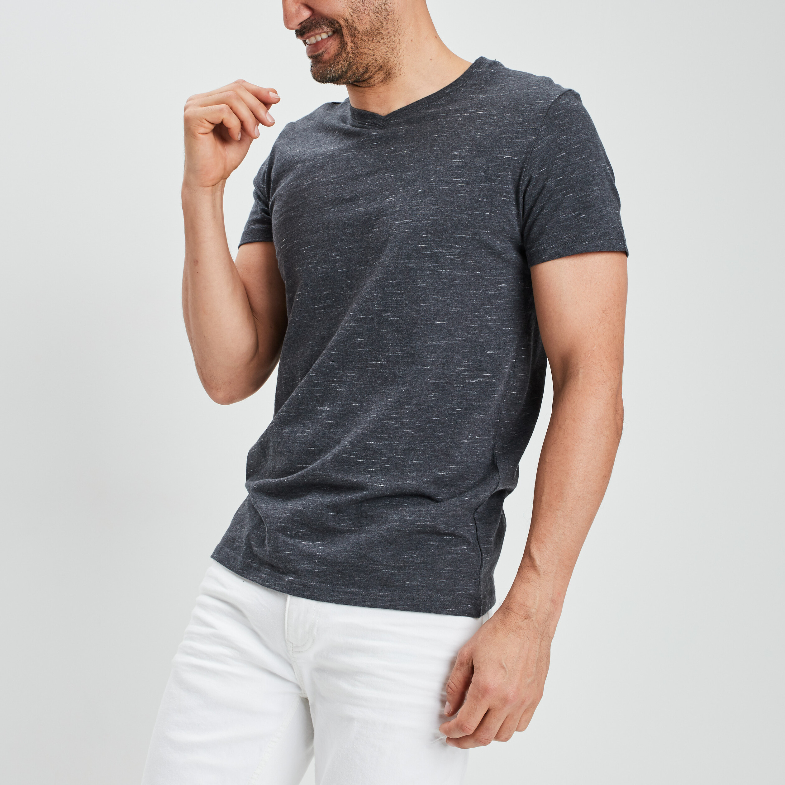 T-shirt manches courtes chiné gris foncé homme | La Halle