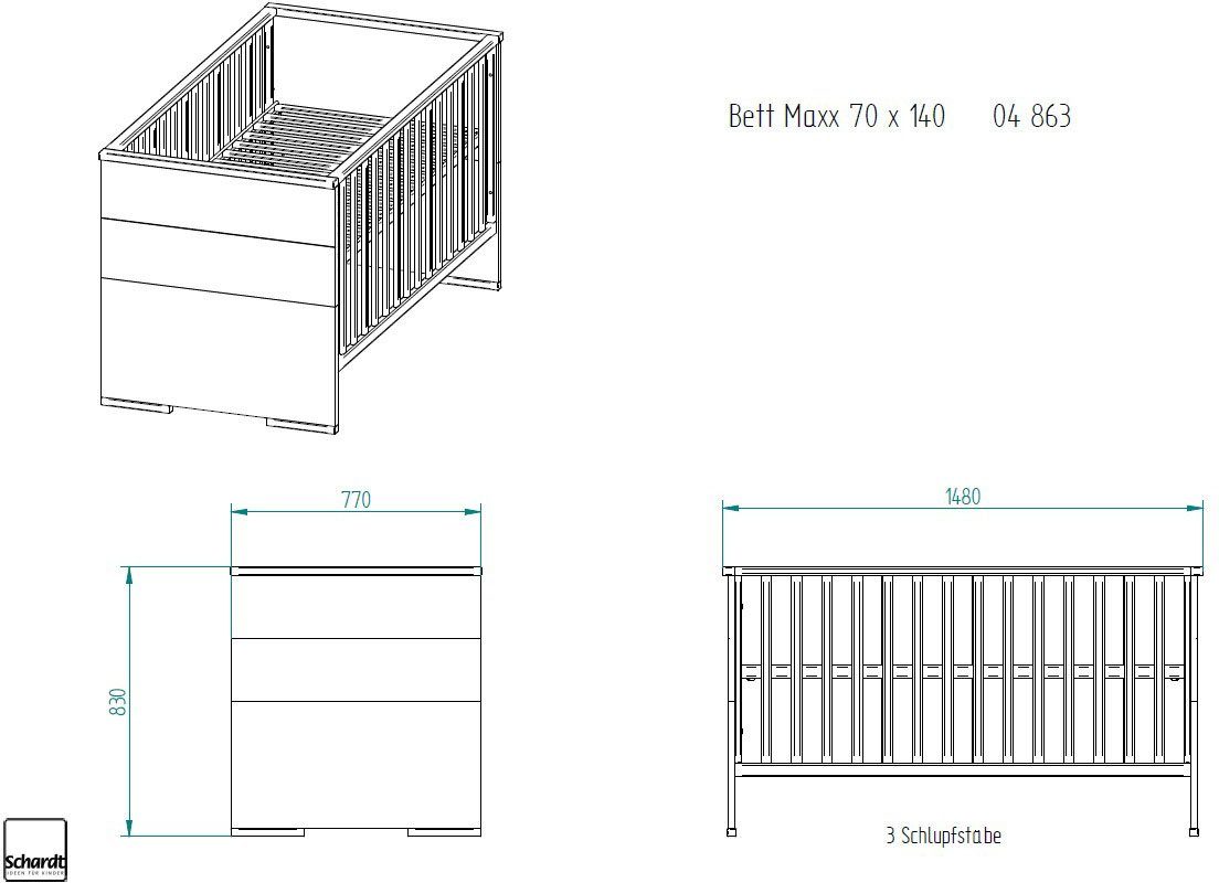 Schardt Babyzimmer-Komplettset Maxx Boathouse, (Set, 3-St., Kinderbett, Schrank, Wickelkommode), Made in Germany; mit Kinderbett, Schrank und Wickelkommode