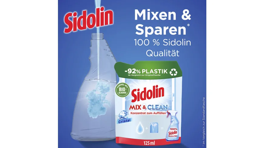 Sidolin Glasreiniger Streifenfrei Mix & Clean Cristal Nachfüllbeutel 125 ml