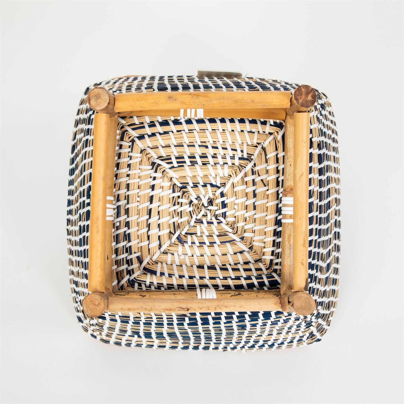Terra Home Übertopf Pflanzenübertopf Seegras Rattan B31xT31xH28,5 cm blau (mit Rattan Füßen, 1 St), Blumentopf Übertopf Füllkorb auf Holzbeinen