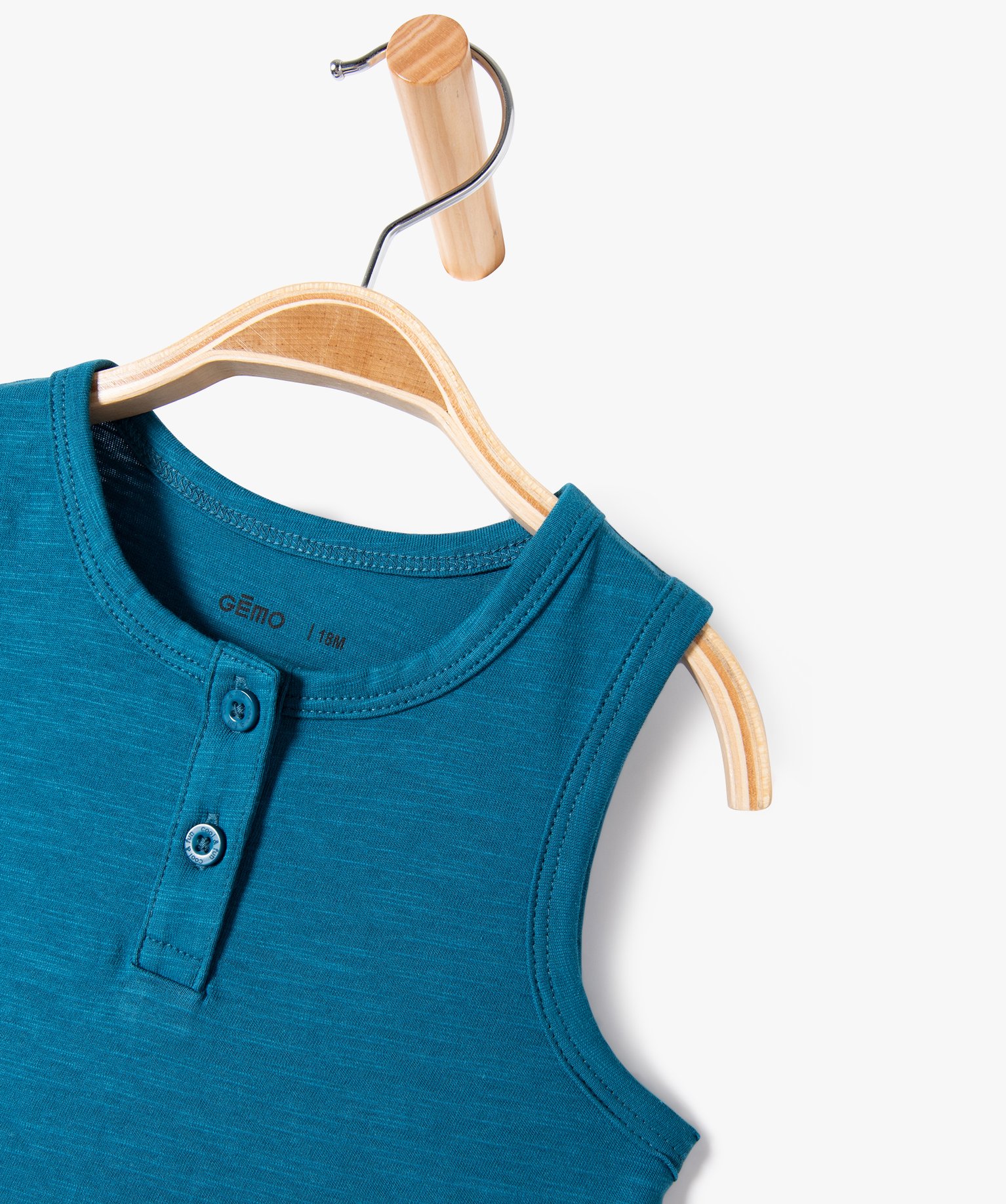 Débardeur uni avec col rond boutonné bébé Garçon bleu fonce | GEMO