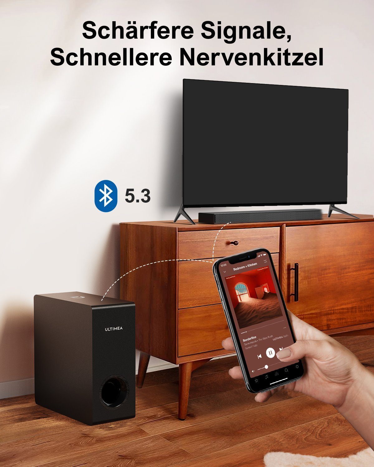 Ultimea Nova S50 2.1 Dolby Atmos Soundbar (190 W, Dolby Atmos, Verbesserter Bass TV Lautsprecher, 3D Surround, HDMI eARC)