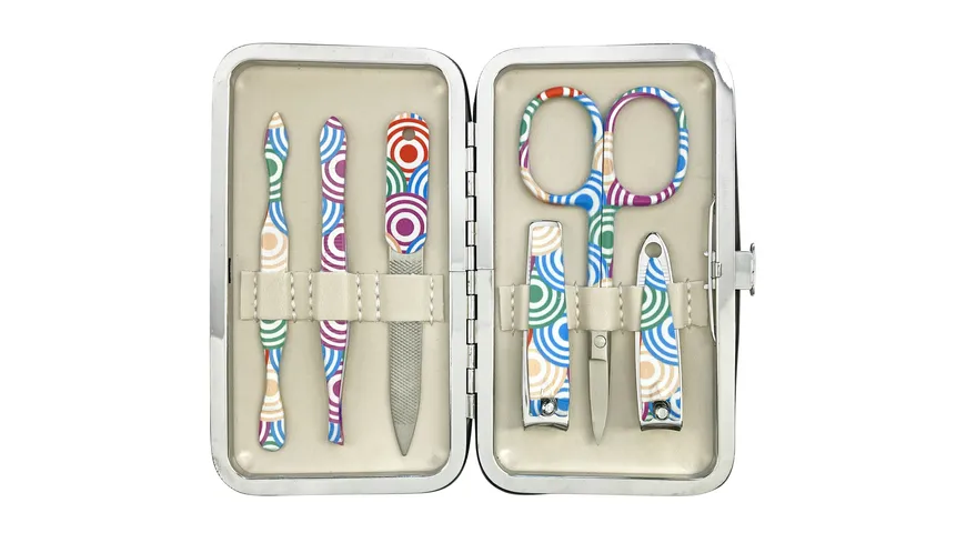 Rahmenmaniküre Etui, 6-teilig, Kreise, Glitzer Glitzer