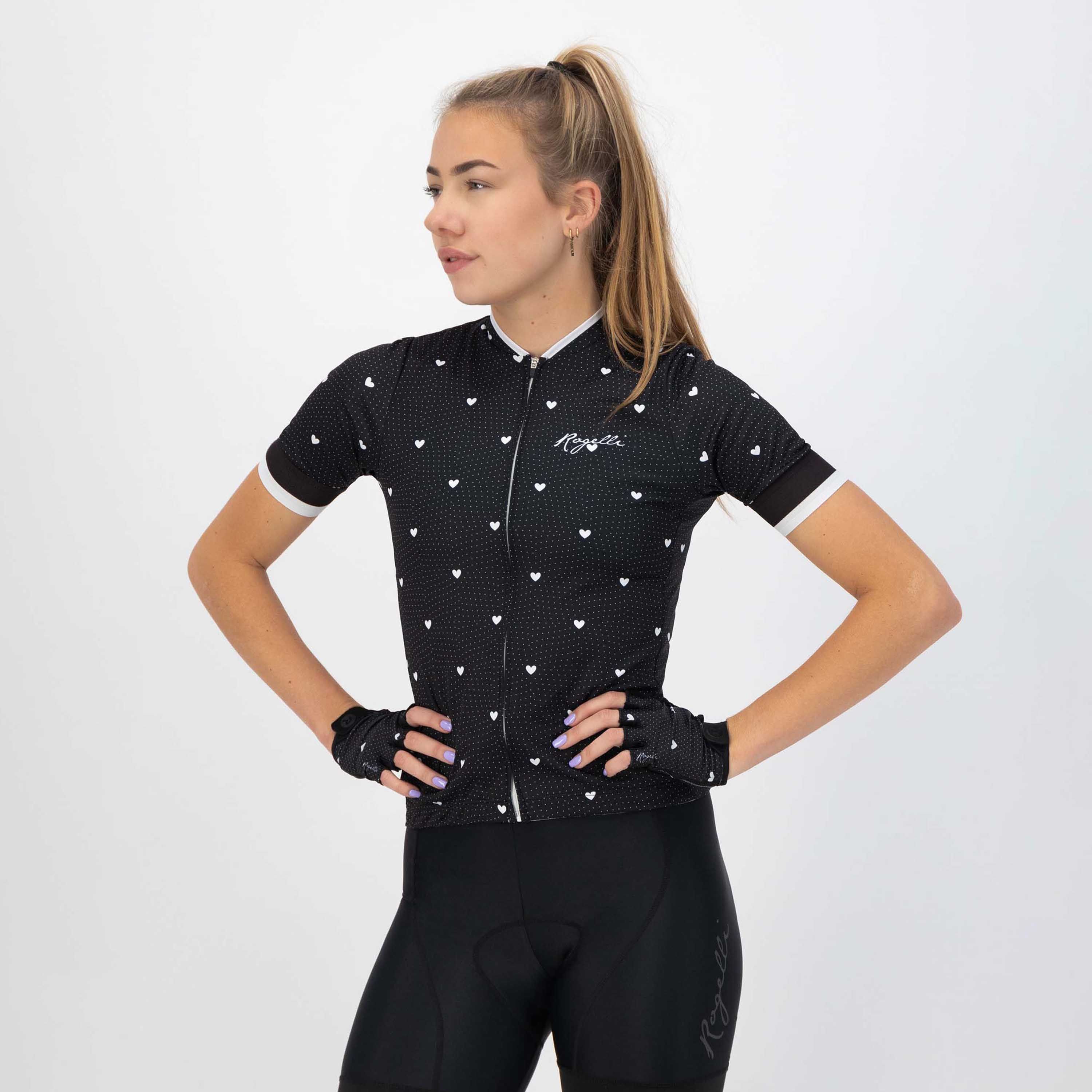Rogelli Hearts Schwarz/Weiß Damen Radtrikot Kurzarm