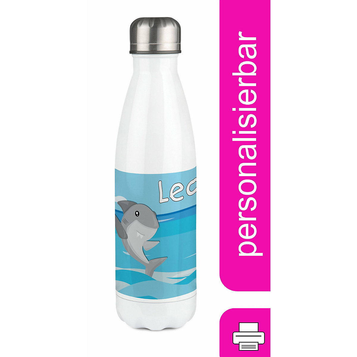 Edelstahl Kinder Thermoflasche / Trinkflasche bunt Hai Spülmaschinenfest, Auslaufsicher, Bruchfest, Doppelwandig, Für Heißgetränke geeignet, Mit Deckel, Isoliert