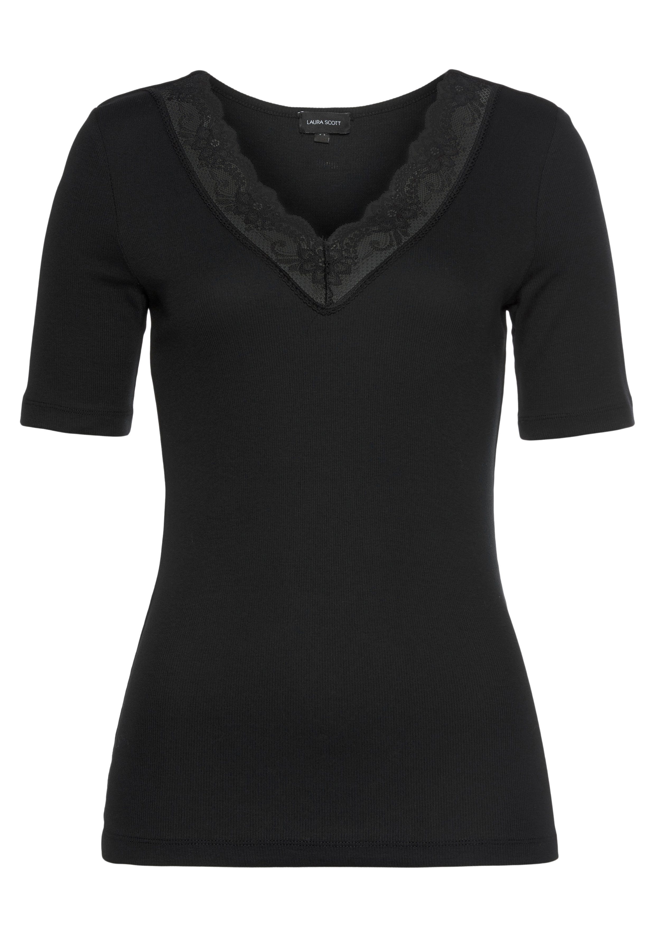 Laura Scott V-Shirt mit zarter Spitze