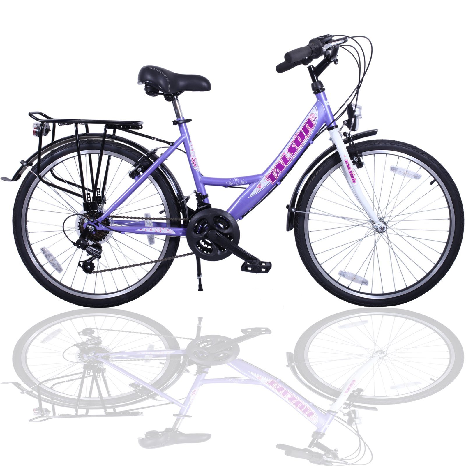 Talson Cityrad 26 Zoll Cityrad 064, 21 Gang Shimano, Kettenschaltung, mit Beleuchtung nach StVZO und Gepäckträger Lila
