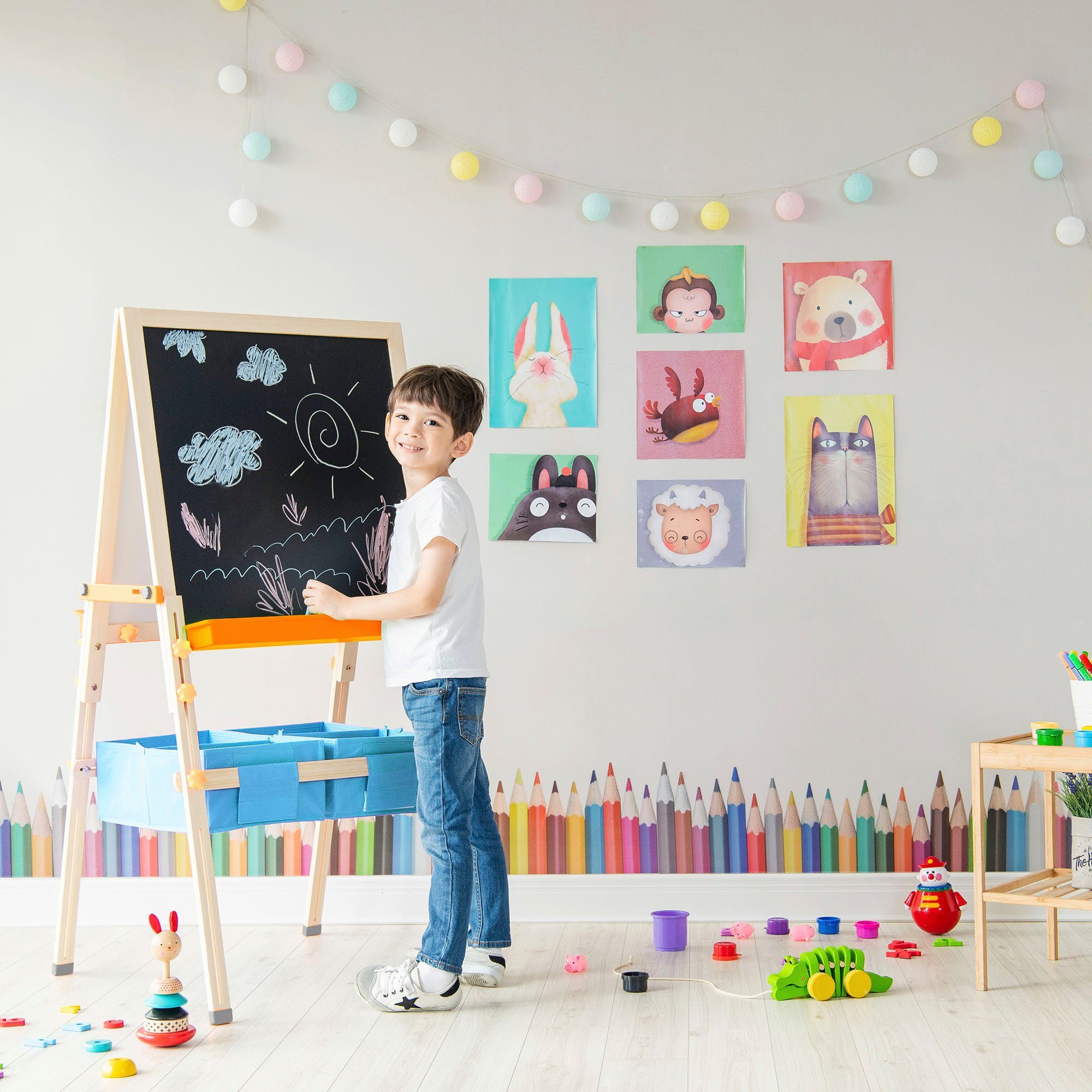 TEAMSON™ KIDS Standtafel Holzspielzeug, Little Artist, zweiseitig, mit weißer Magnetseite