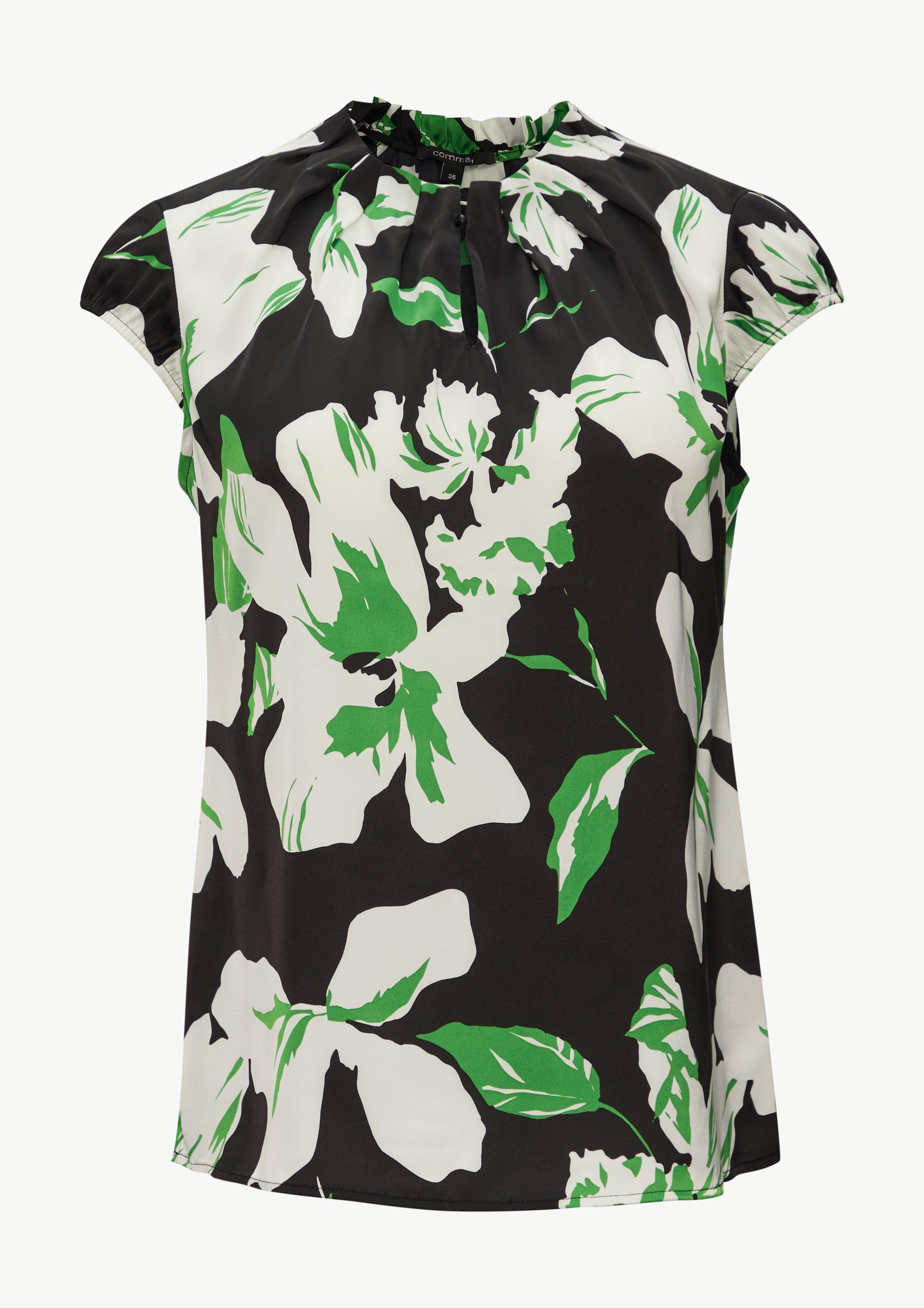 Satinbluse mit Kappärmeln - schwarz