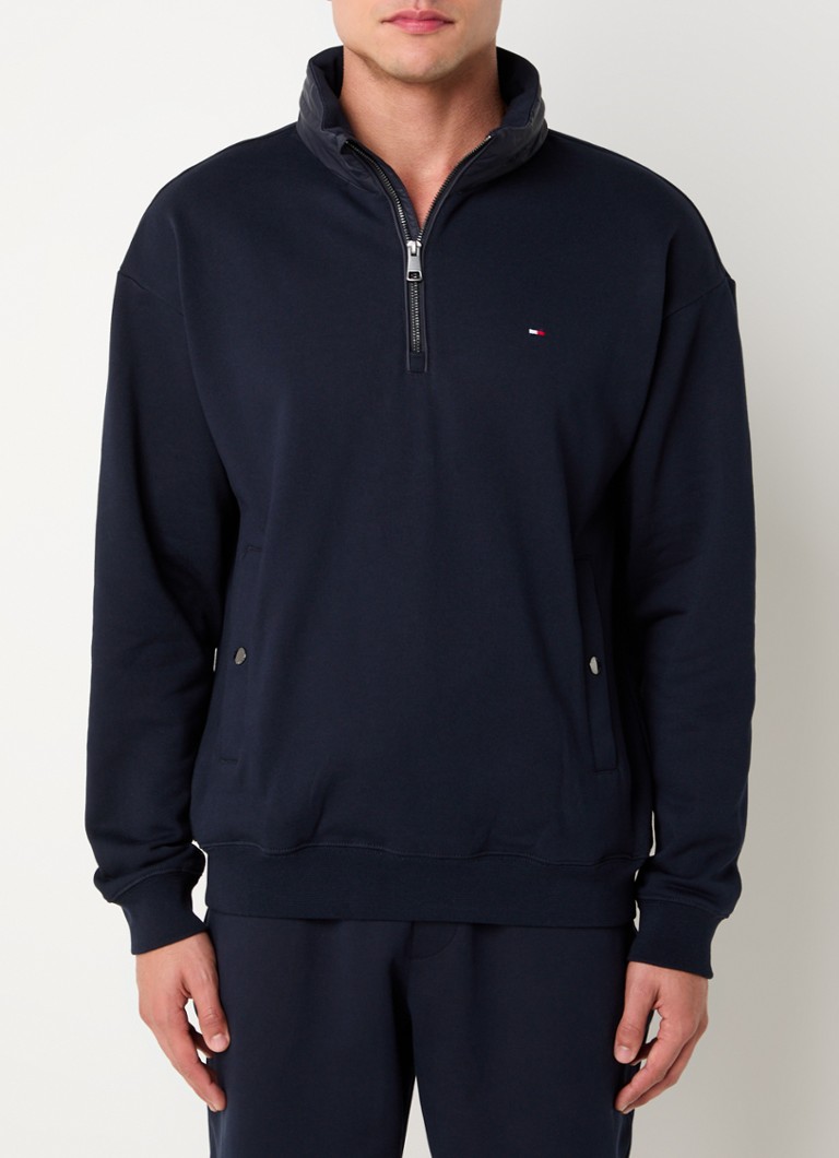 Tommy Hilfiger Mix Media sweater with half zip and stowable hood
