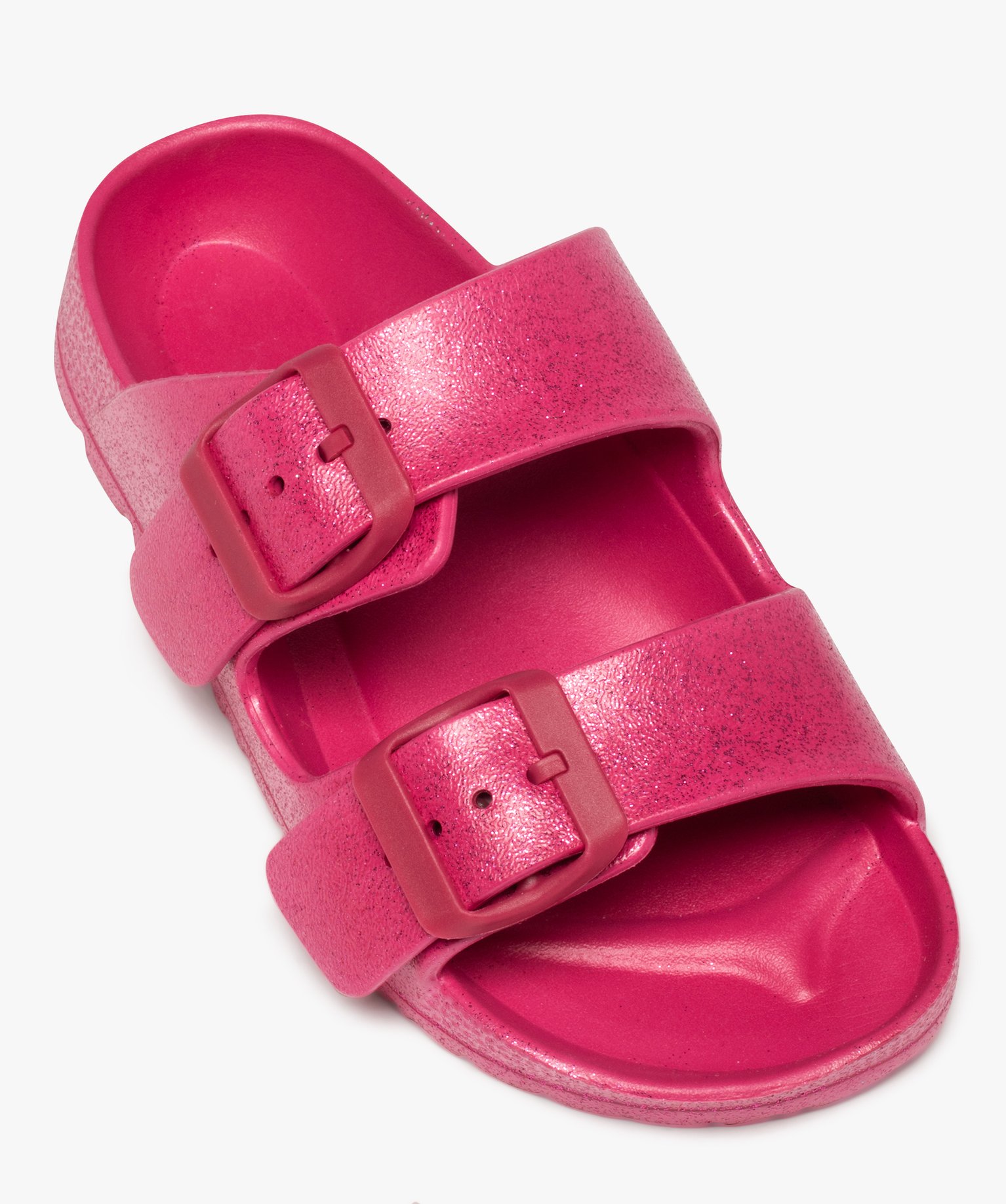 Mules de piscine fille pailletées à brides ajustables fuchsia | GEMO