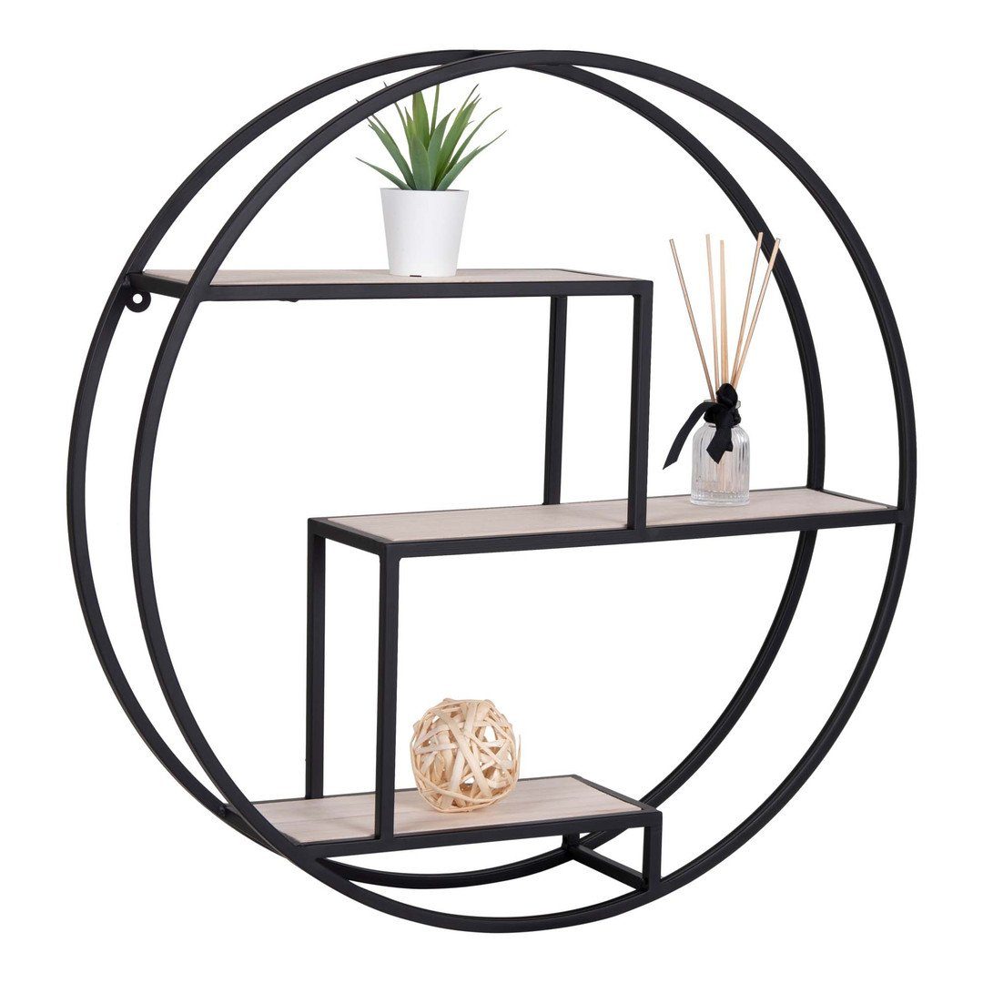 House Nordic Bücherregal Rotterdam-Regal – Rundes Regal, Naturholzregale mit schwarzem Ra...