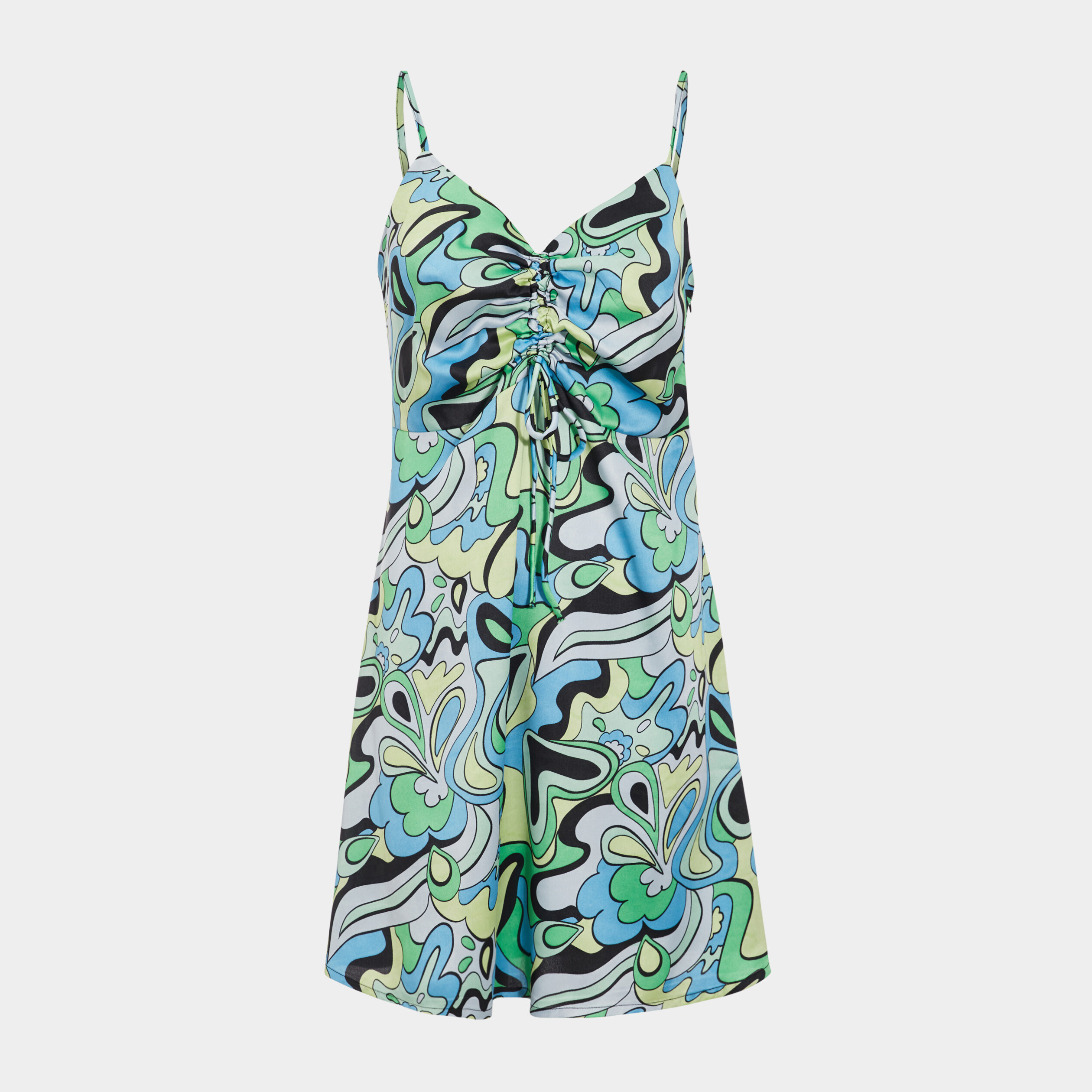 Robe courte évasée satinée col v bleu femme | La Halle