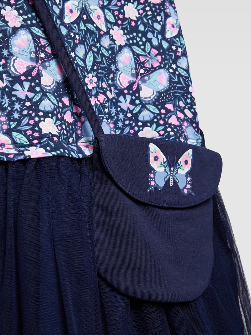 Kleid mit Tüll inklusive Umhängetasche in marineblau