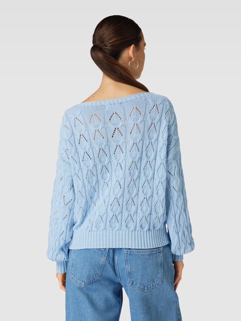 Strickpullover mit Lochstickerei Modell 'Brynn life' in hellblau