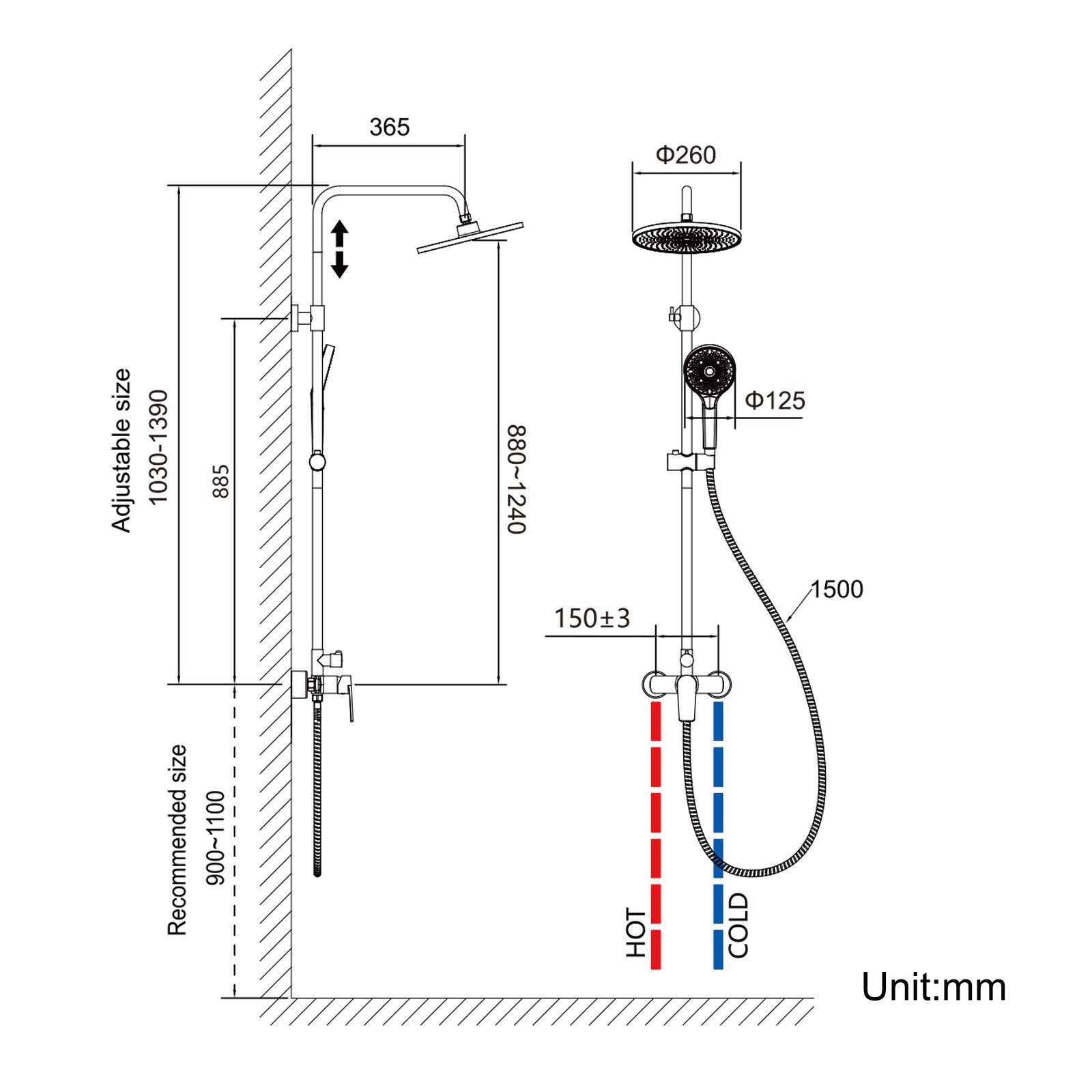 Auralum Duschsystem Duschset Duschkopf-Mischbatterie 2-Funktion Regendusche, Höhenverstellbar, Duscharmatur Komplettset