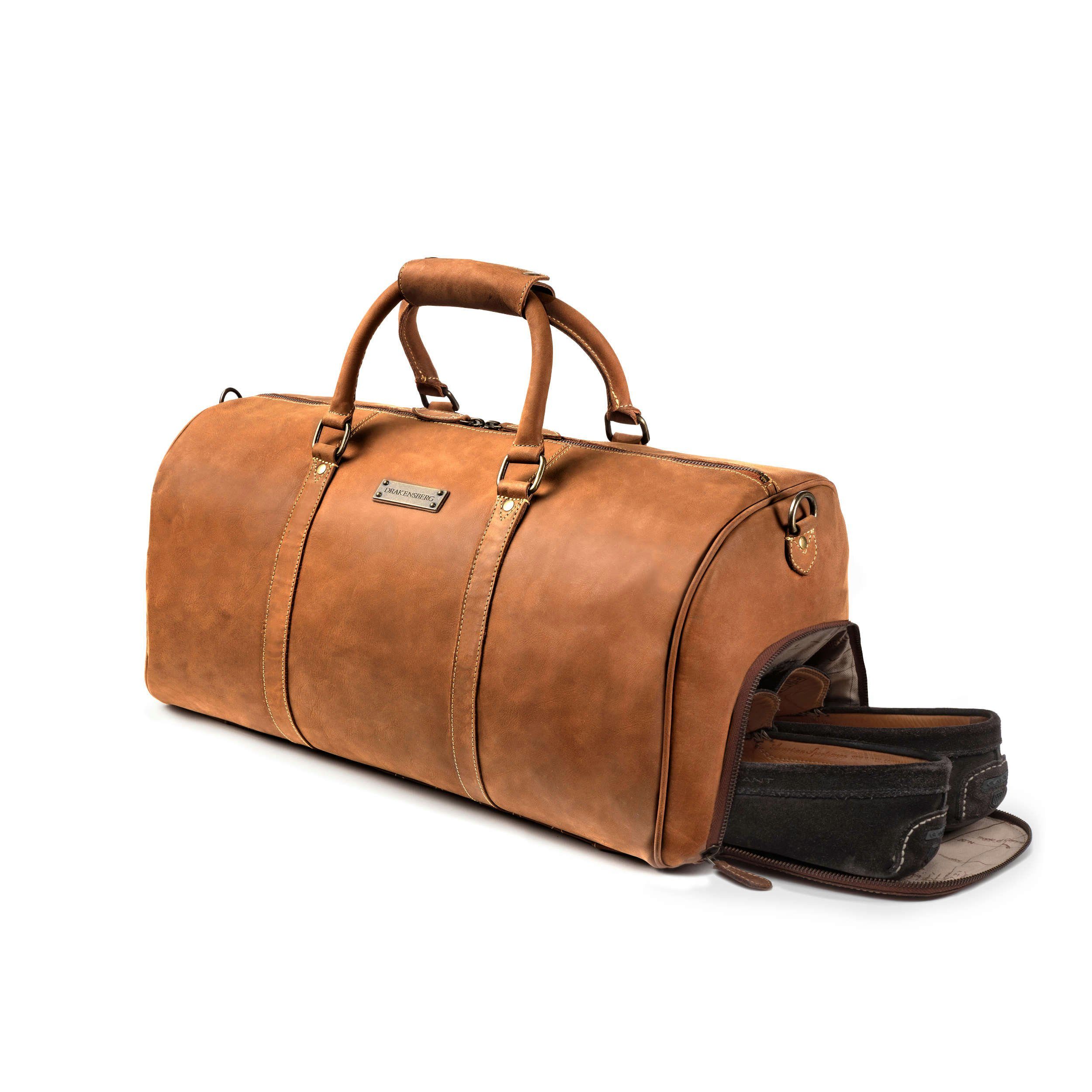 DRAKENSBERG Reisetasche Weekender Finn Cognac-Braun, mit Schuhfach für Damen und Herren, Sporttasche, aus Premium Leder