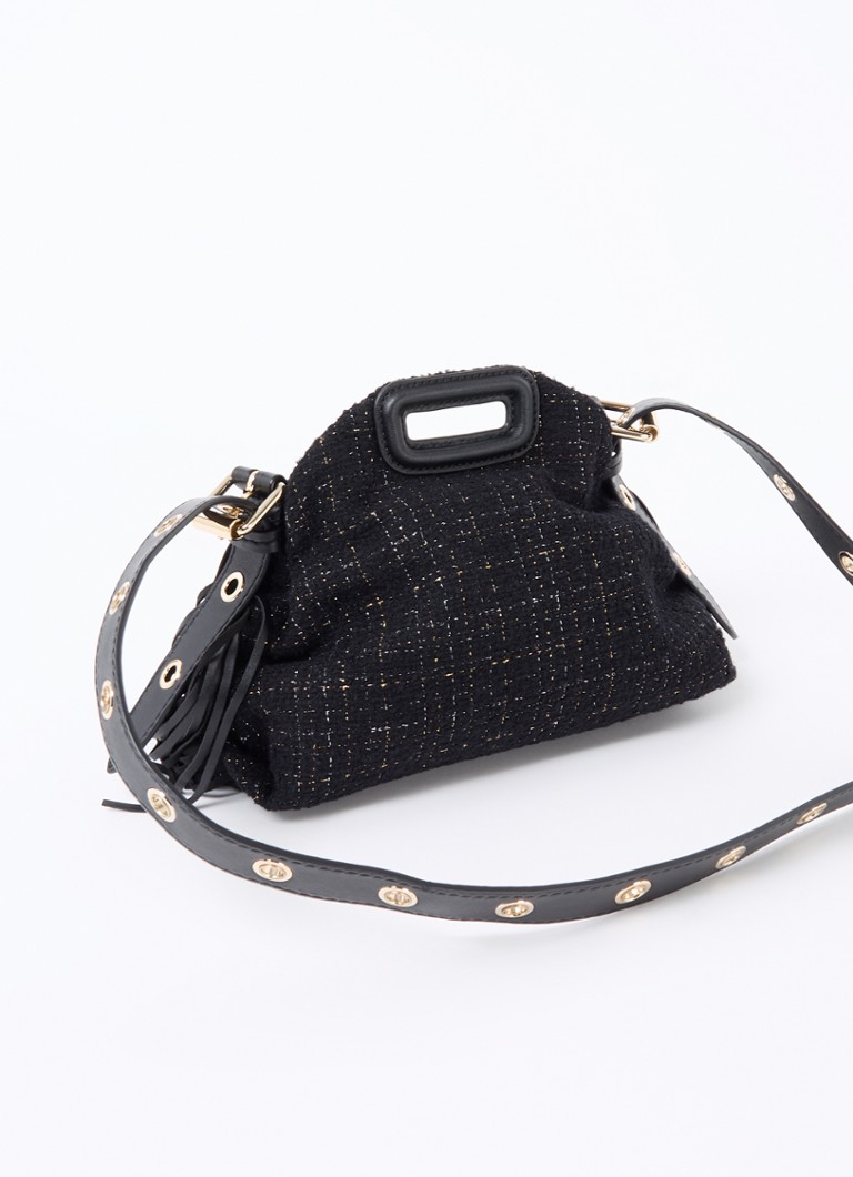 Geantă de umăr Maje Miss M Mini din tweed cu detalii din piele de oaie