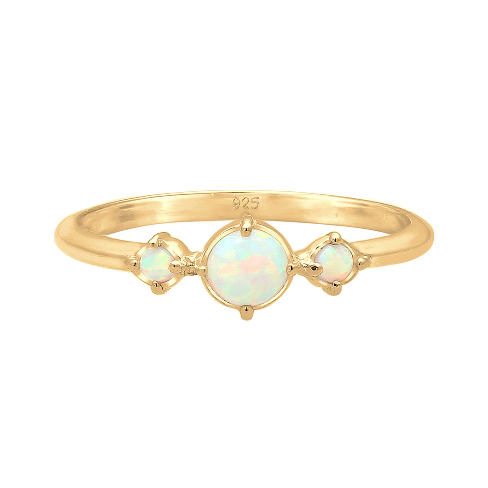 Elli Elli Bague Femmes Bande Géo Vintage Tendance avec Opale Synthétique en Argent Ste Bague
