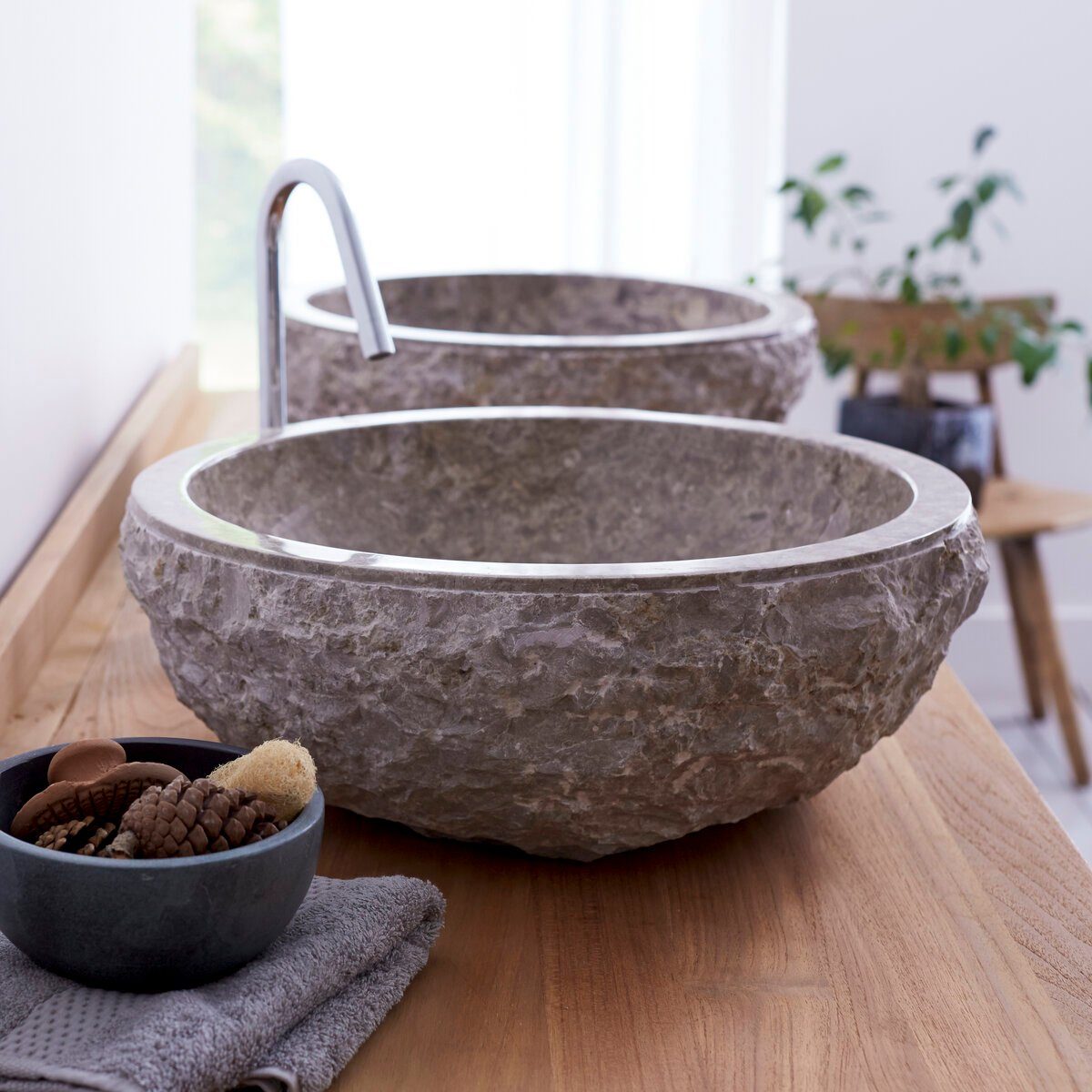 Tikamoon Waschbecken Waschbecken aus Marmor grey