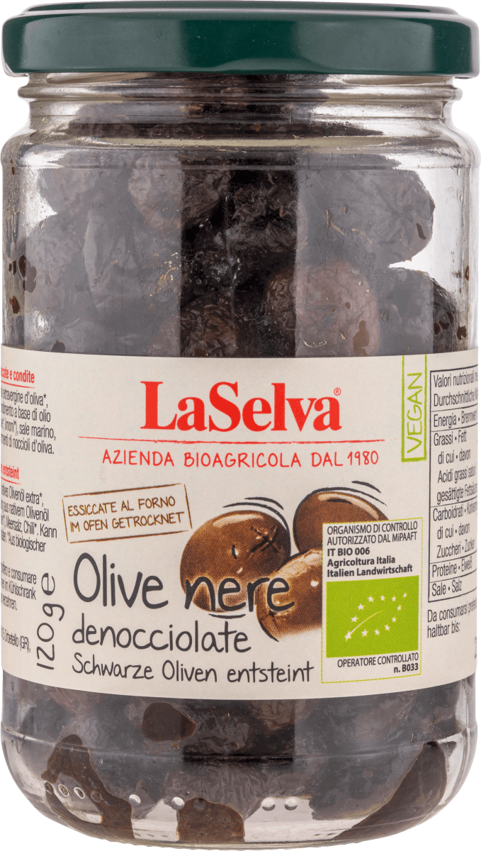 Oliven schwarz, entsteint, im Ofen getrocknet, 120 g