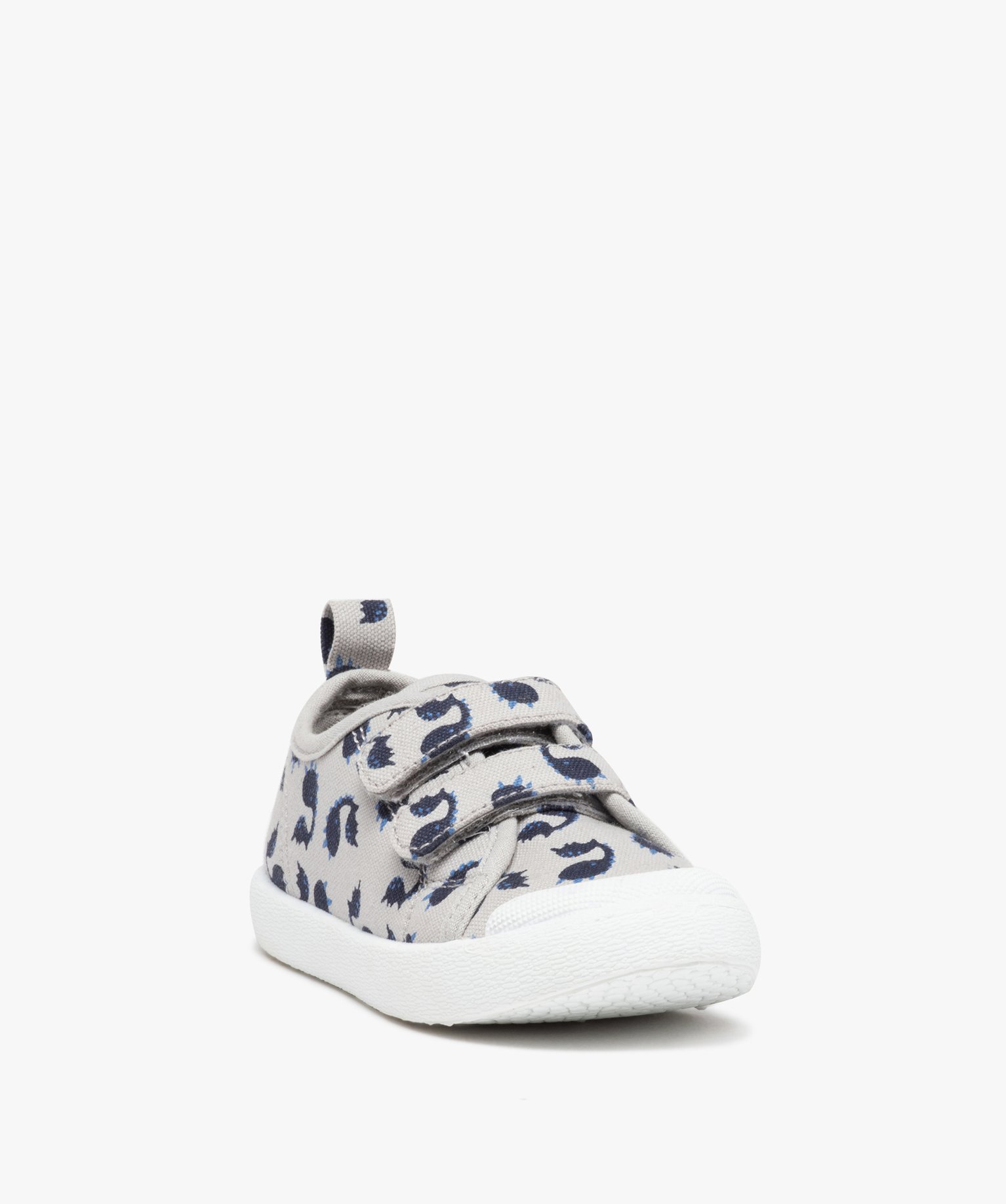 Baskets Garçon en toile imprimée fermeture scratch gris | GEMO