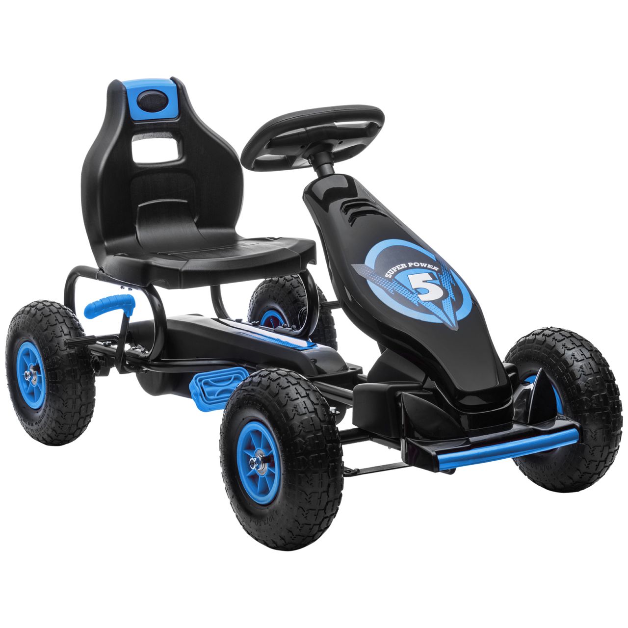 HOMCOM Gokart, Kinderfahrzeug mit Pedal, Tretauto, Outdoor, Blau Schwarz