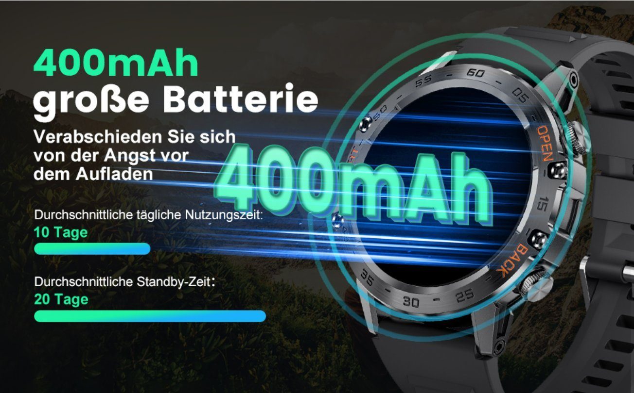 Lige Smartwatch (Android iOS), Herren Mit Telefonfunktion Rund Blutdruck Wasserdicht Men