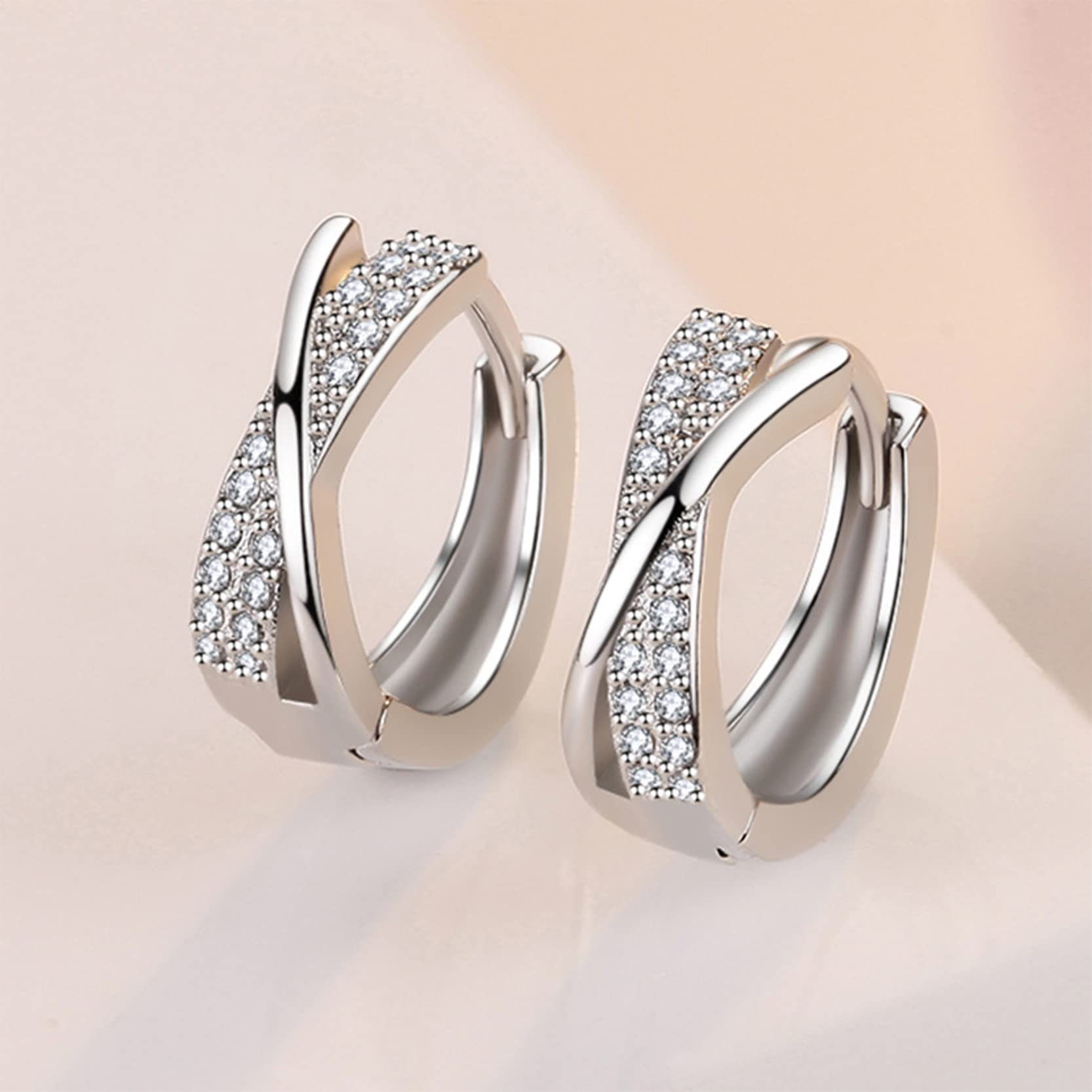 POCHUMIDUU Paar Ohrhänger Klein Ohrringe Creolen Silber Schlafen Knorpel Ohrringe 10mm (2-tlg., Frauen Silber und Zirkonia Ohrringe), 925er Sterlingsilber-Ohrringe