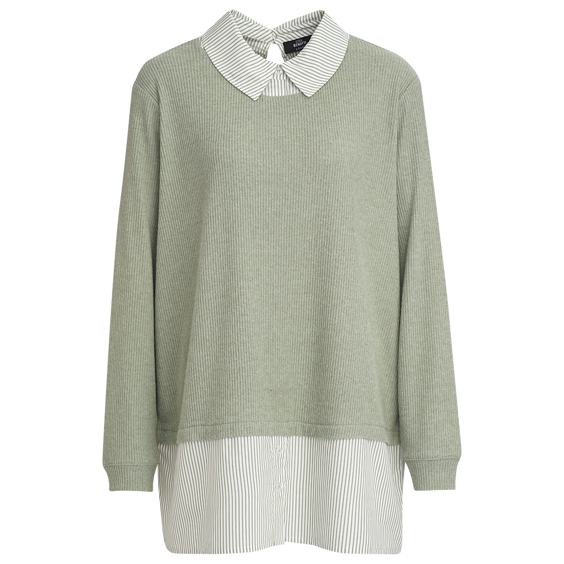 Damen Rippstrickpullover mit Bluseneinsatz