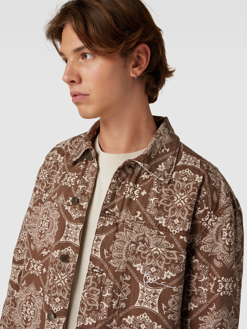 Hemdjacke mit Allover-Muster in schokobraun