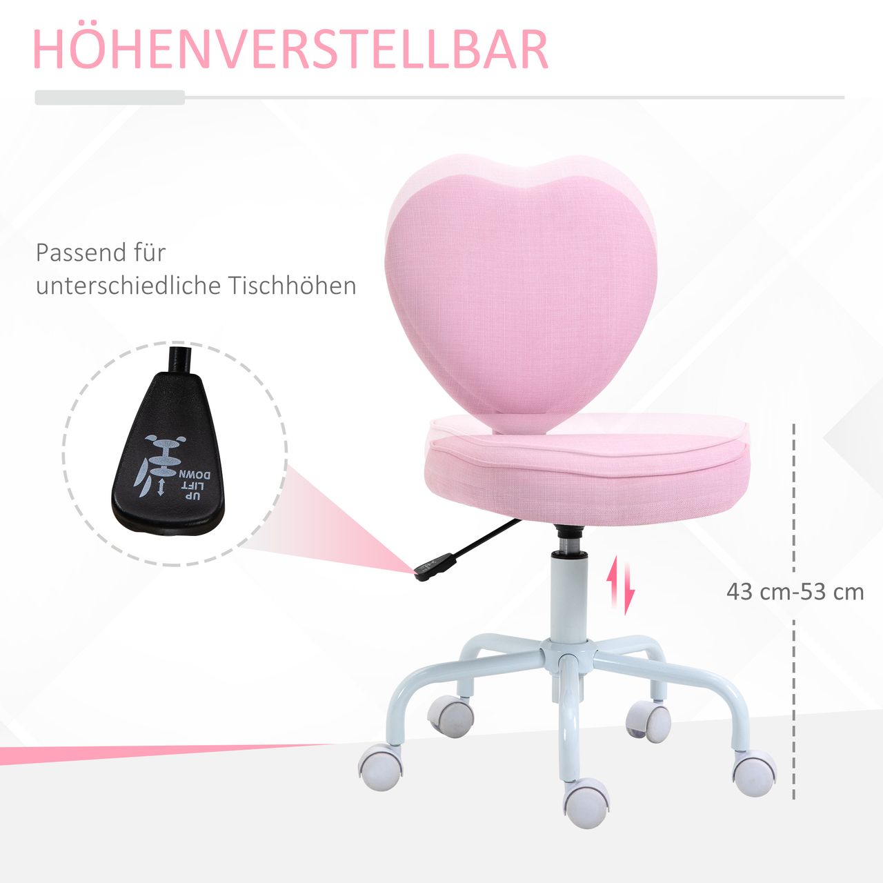 HOMCOM Stuhl Chefsessel Drehstuhl Computerstuhl Polsterung Rosa Leinenstoff 40 x 50 x 79-89 cm