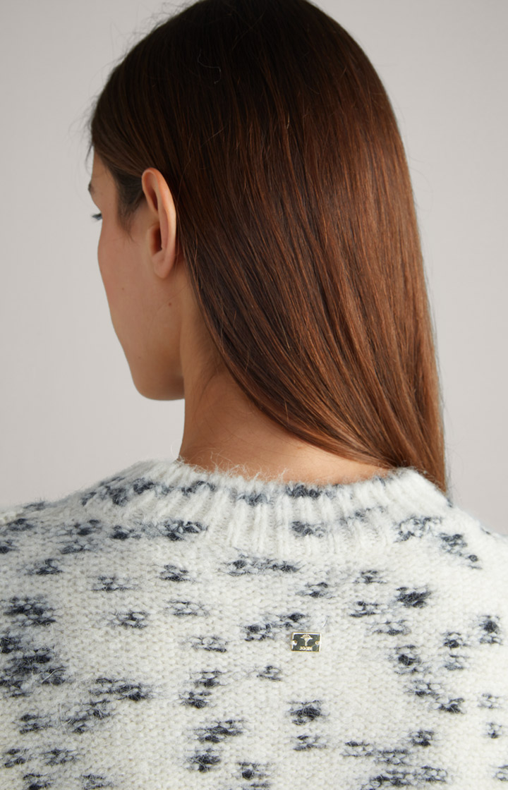 Alpaka-Blend-Strickpullover in Creme gemustert