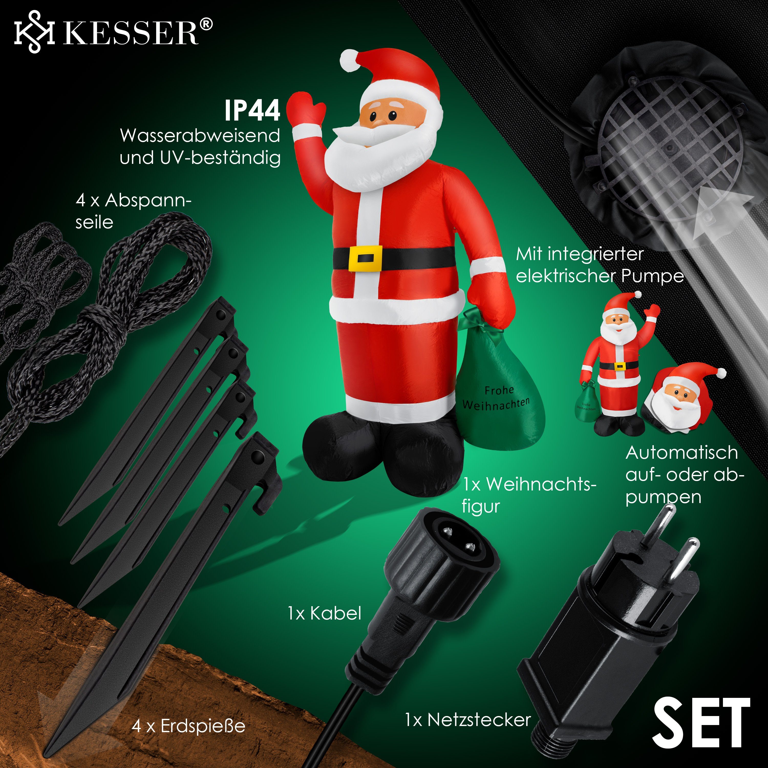 KESSER Weihnachtsfigur, Aufblasbarer Weihnachtsmann XXL LED beleuchtet + Befestigung
