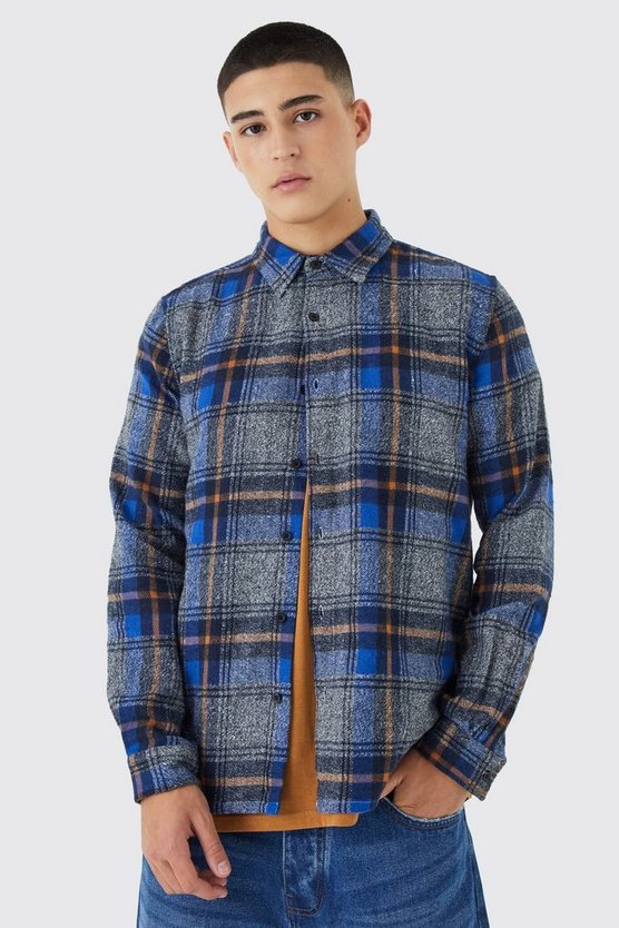 Langärmliges kariertes Flannel Overshirt