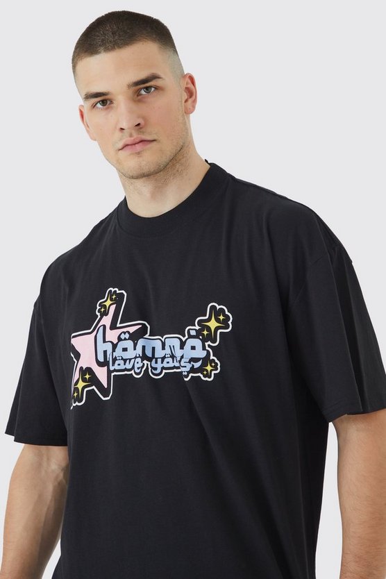 Tall Oversize T-Shirt mit Homme Love Yours Print
