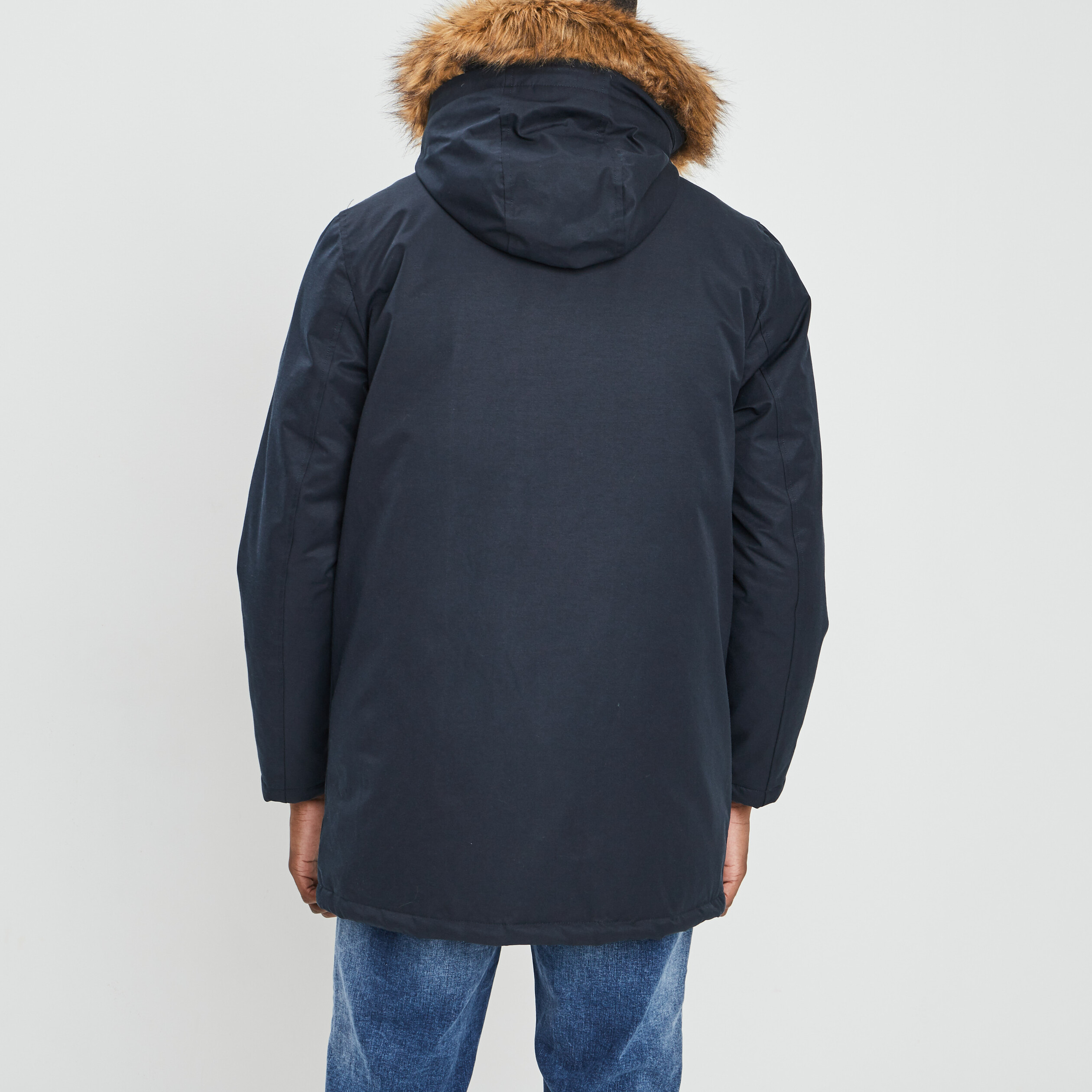 Parka droite à capuche bleu marine homme | La Halle