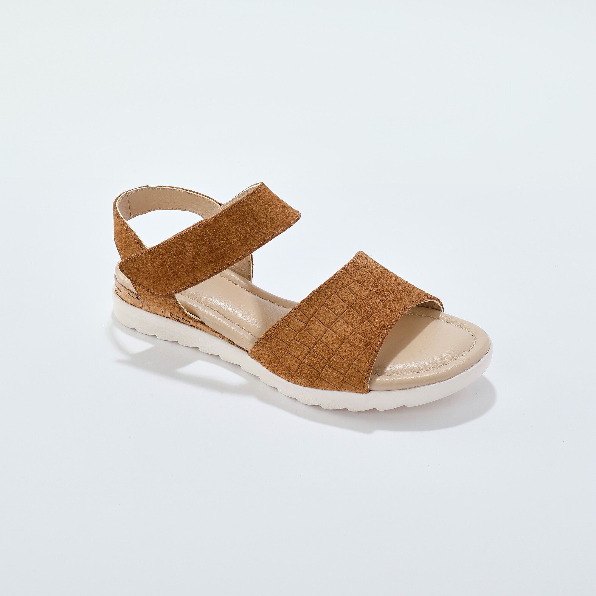 Sandales compensées cuir effet croco