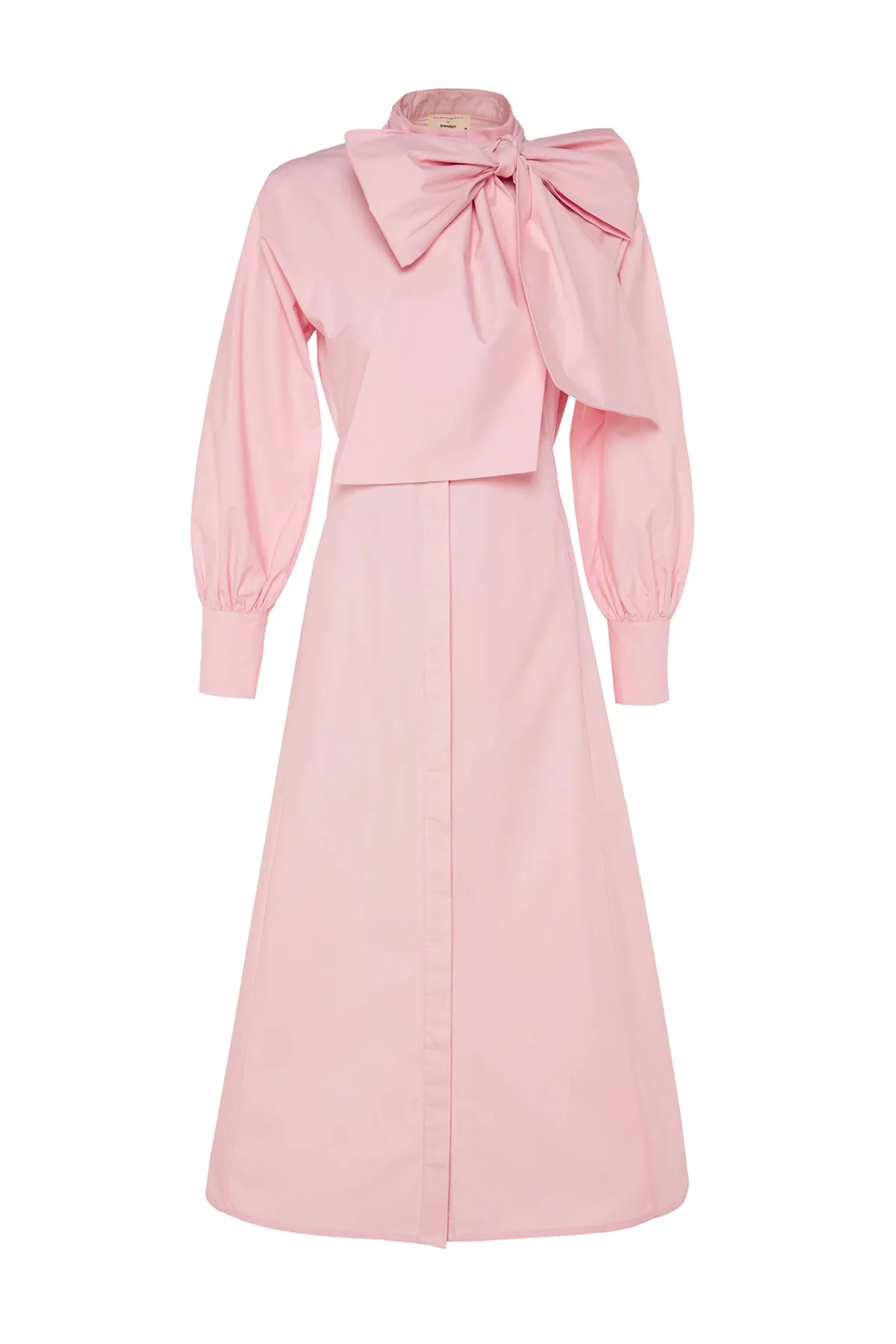Trendyol Modest  X Kevser Sarıoglu Rosa Kleid aus 100 % gewebtem Baumwollpopeline mit breitem Gürtel TCLSS23DB00009